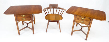 EstablishedLines Pair Solid Cherry Drop Leaf Brass Hardware "Y" Stretches End Side Tables MINT!