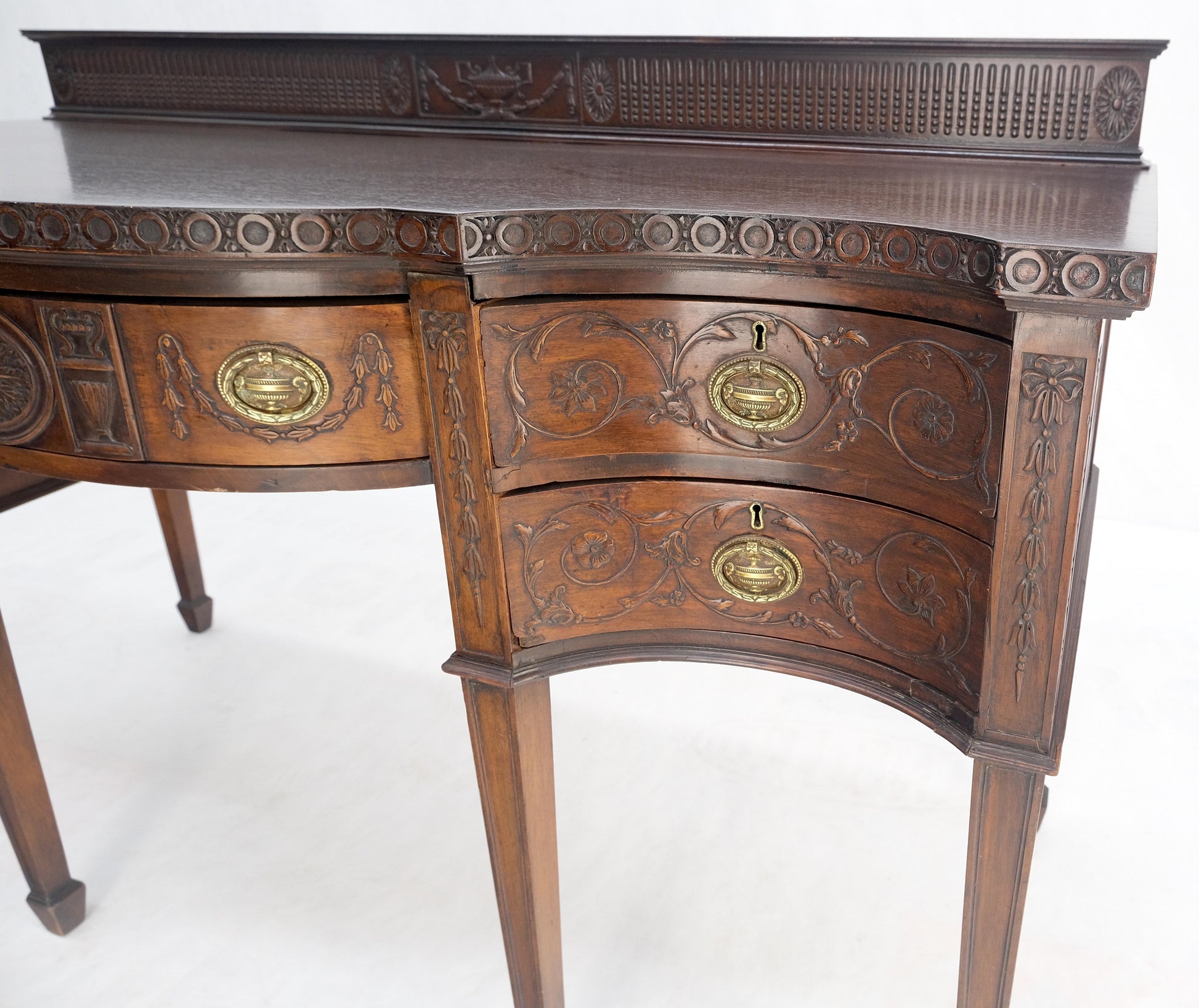 EstablishedLines Fine Bench Made Carved Mahogany Serpentine Front  Dovetail Drawers Vanity Desk