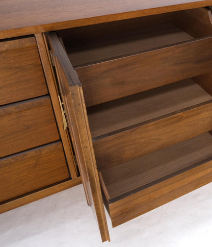 EstablishedLines Long Walnut 9 Drawers Two Doors Mid-Century Modern Dresser Credenza Burl Accents