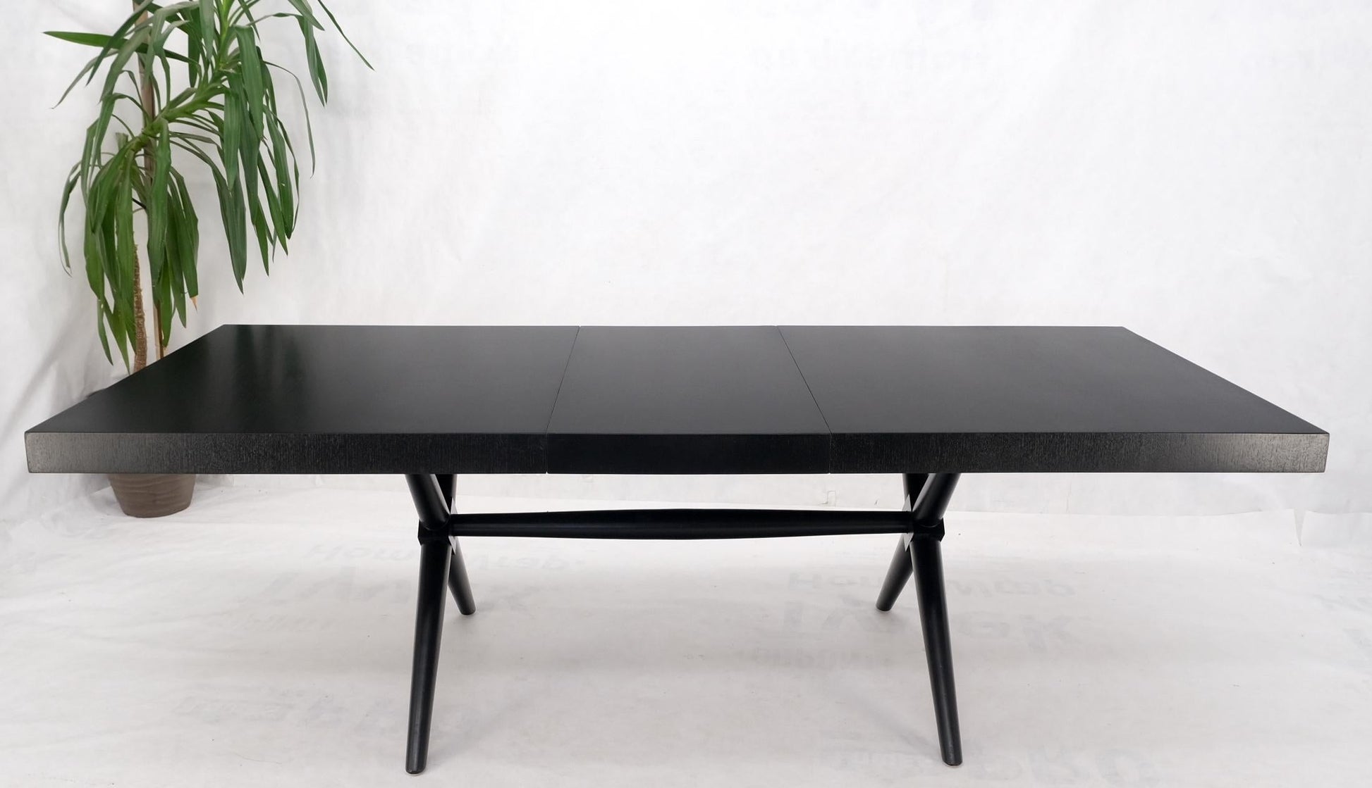 EstablishedLines Black Lacquer One Leaf X Base Gibbings Trestle Dining Table by Widdicomb Mint