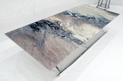 EstablishedLines Mid Century Modern Chrome X-Shape & Brass Base 32x67 Marble Top Coffee Table