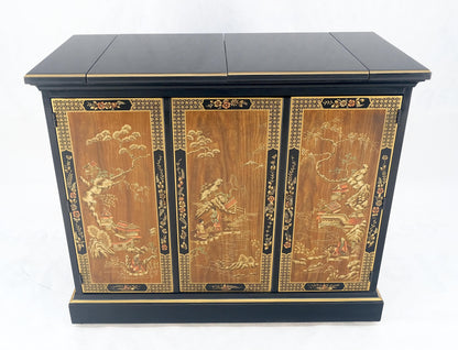 EstablishedLines Drexel Flip Top Serving Sideboard Bar on Wheels Chinoiserie Style Black Lacquer