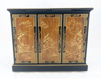 EstablishedLines Drexel Flip Top Serving Sideboard Bar on Wheels Chinoiserie Style Black Lacquer
