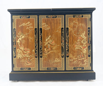 EstablishedLines Drexel Flip Top Serving Sideboard Bar on Wheels Chinoiserie Style Black Lacquer