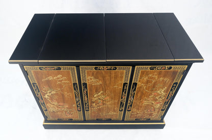 EstablishedLines Drexel Flip Top Serving Sideboard Bar on Wheels Chinoiserie Style Black Lacquer