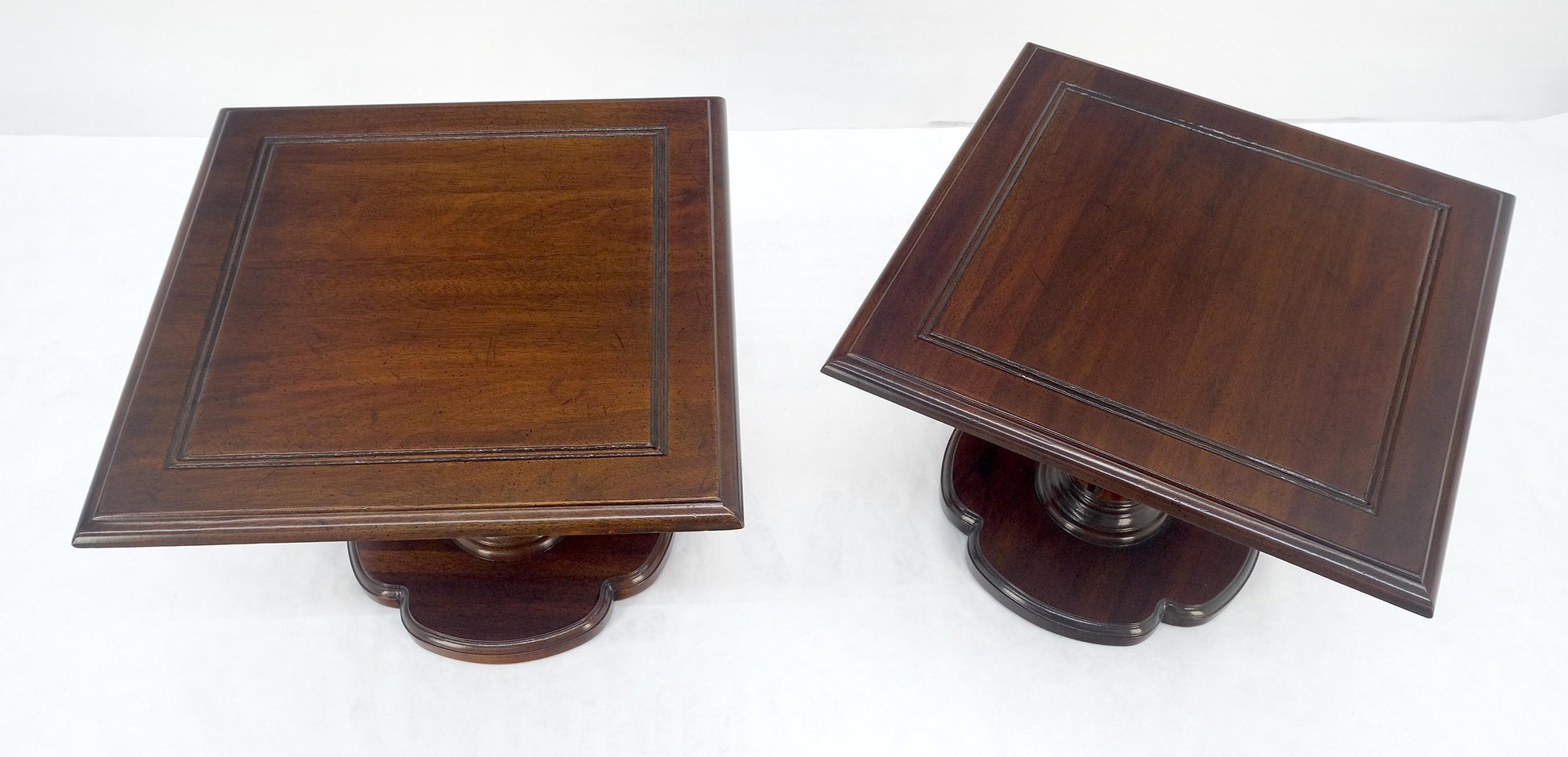 EstablishedLines Pair Solid Cherry Dark Espresso Clover Base 21x21 Square Top Side End Lamp Table