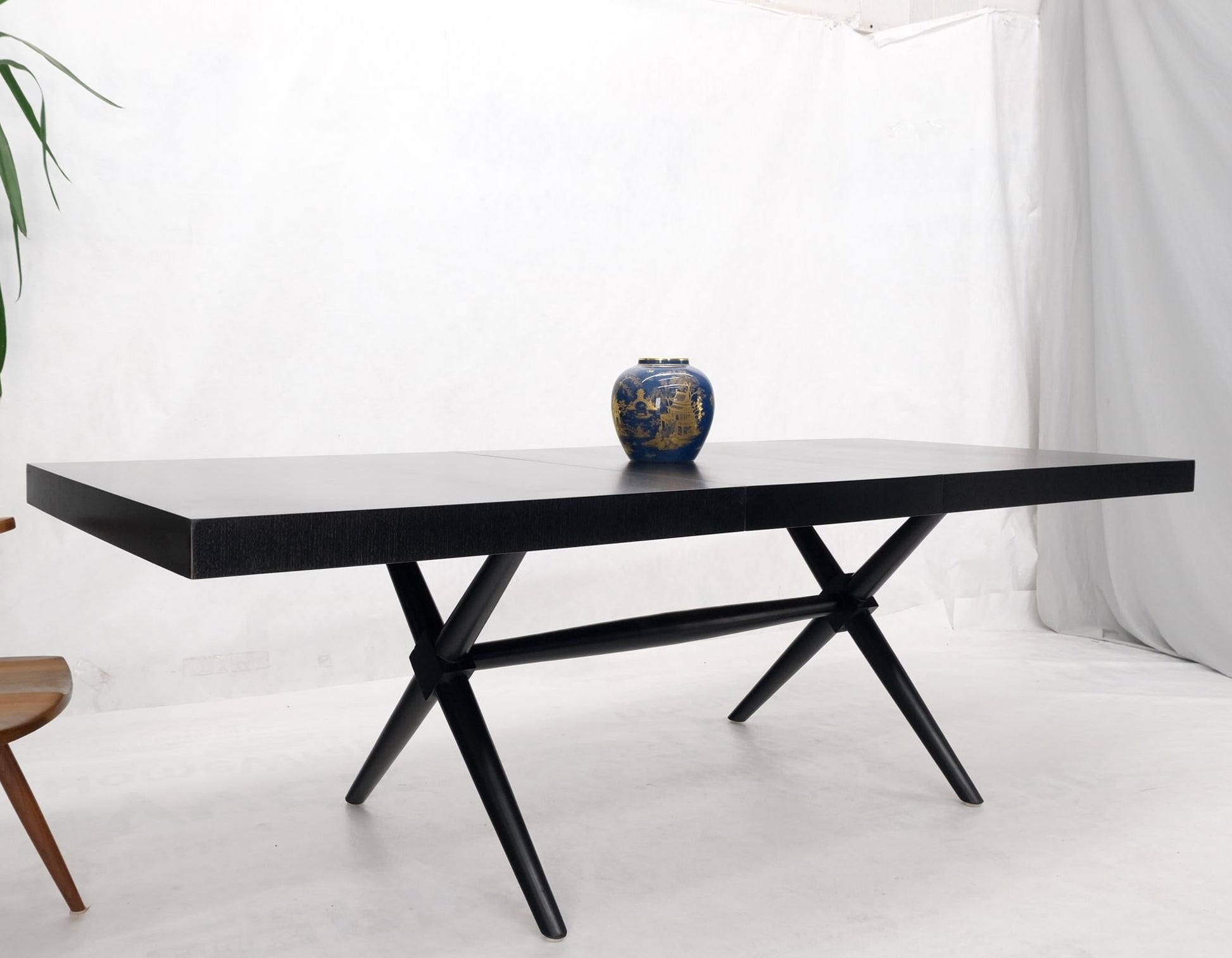 EstablishedLines Black Lacquer One Leaf X Base Gibbings Trestle Dining Table by Widdicomb Mint