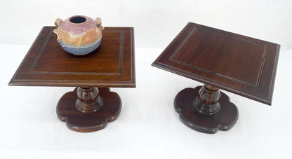 EstablishedLines Pair Solid Cherry Dark Espresso Clover Base 21x21 Square Top Side End Lamp Table