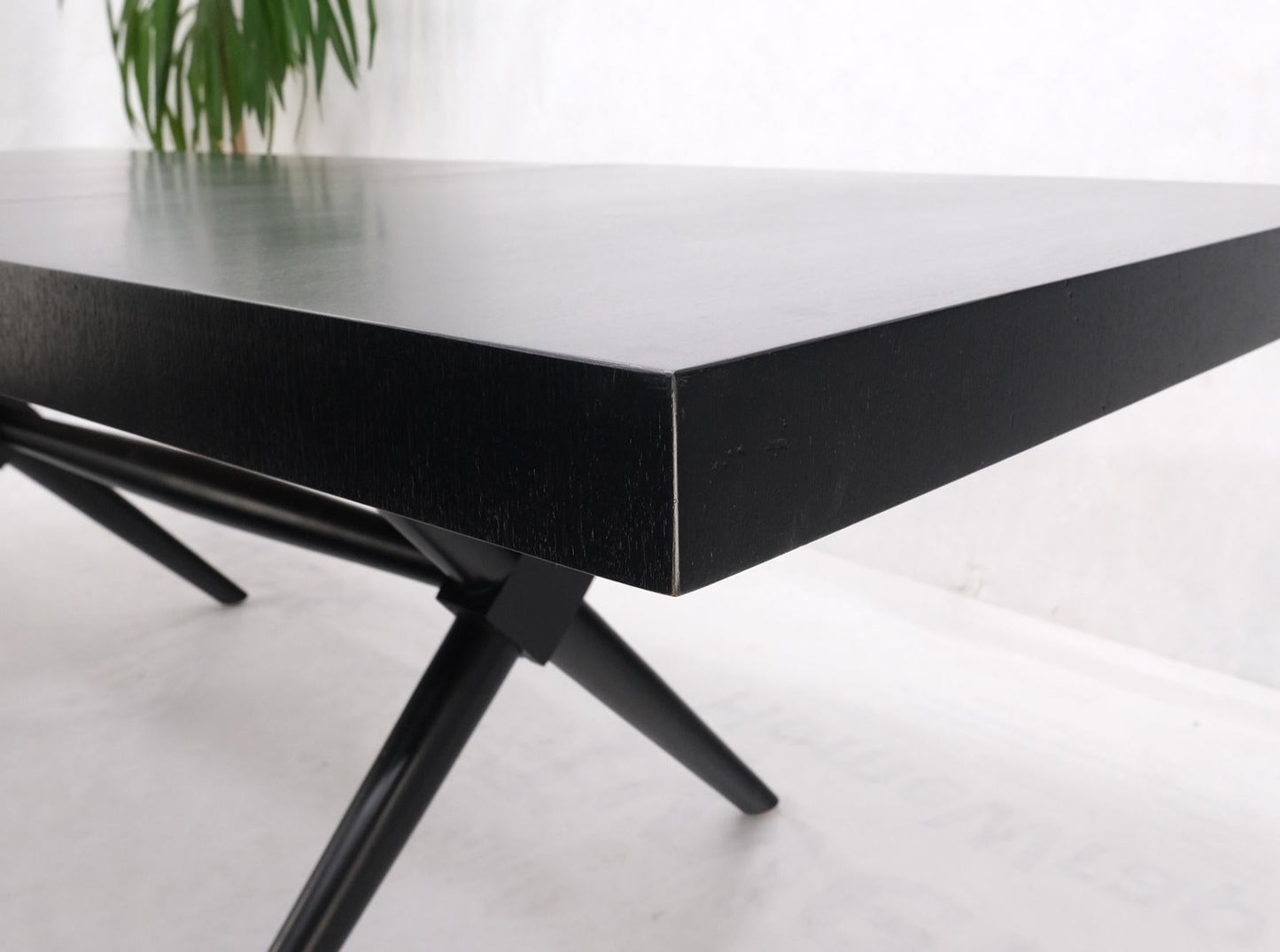 EstablishedLines Black Lacquer One Leaf X Base Gibbings Trestle Dining Table by Widdicomb Mint