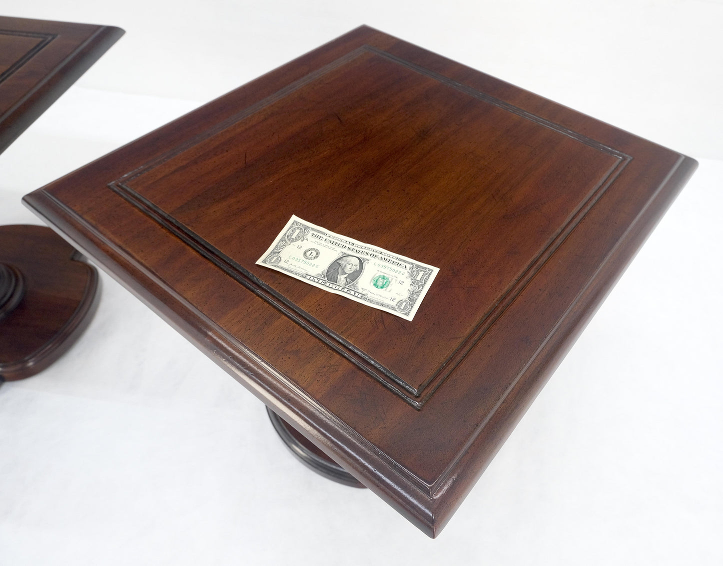 EstablishedLines Pair Solid Cherry Dark Espresso Clover Base 21x21 Square Top Side End Lamp Table