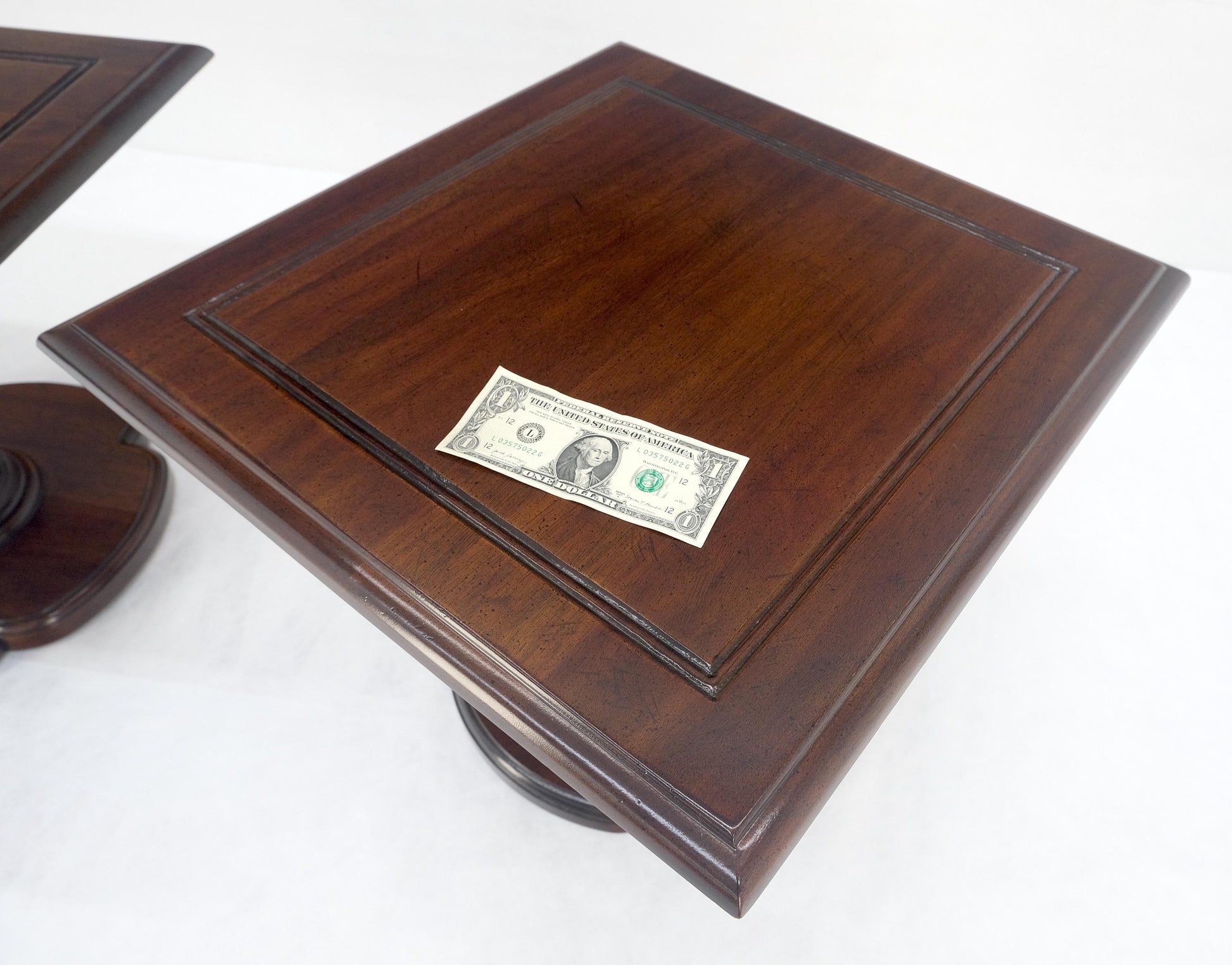 EstablishedLines Pair Solid Cherry Dark Espresso Clover Base 21x21 Square Top Side End Lamp Table