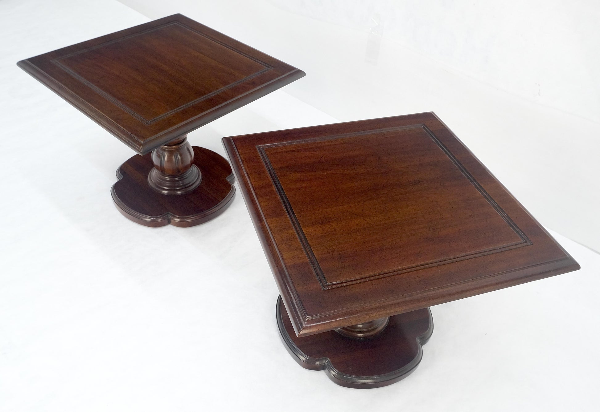 EstablishedLines Pair Solid Cherry Dark Espresso Clover Base 21x21 Square Top Side End Lamp Table