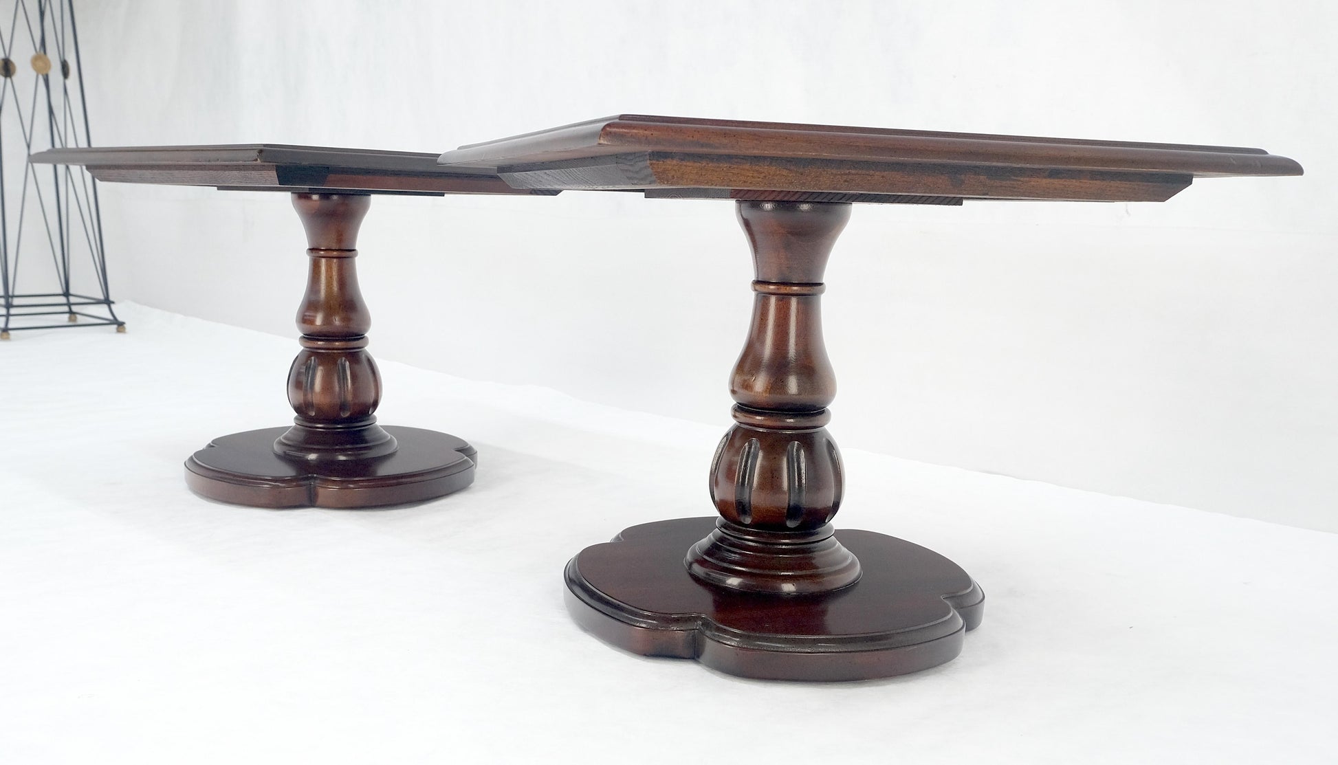 EstablishedLines Pair Solid Cherry Dark Espresso Clover Base 21x21 Square Top Side End Lamp Table