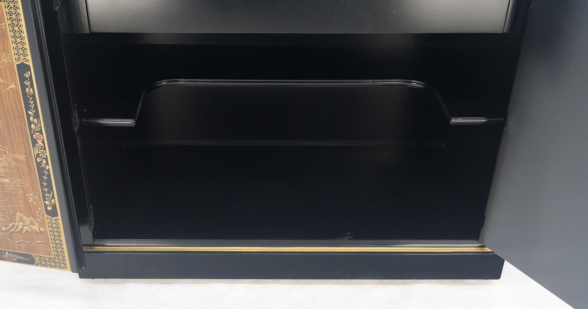 EstablishedLines Drexel Flip Top Serving Sideboard Bar on Wheels Chinoiserie Style Black Lacquer