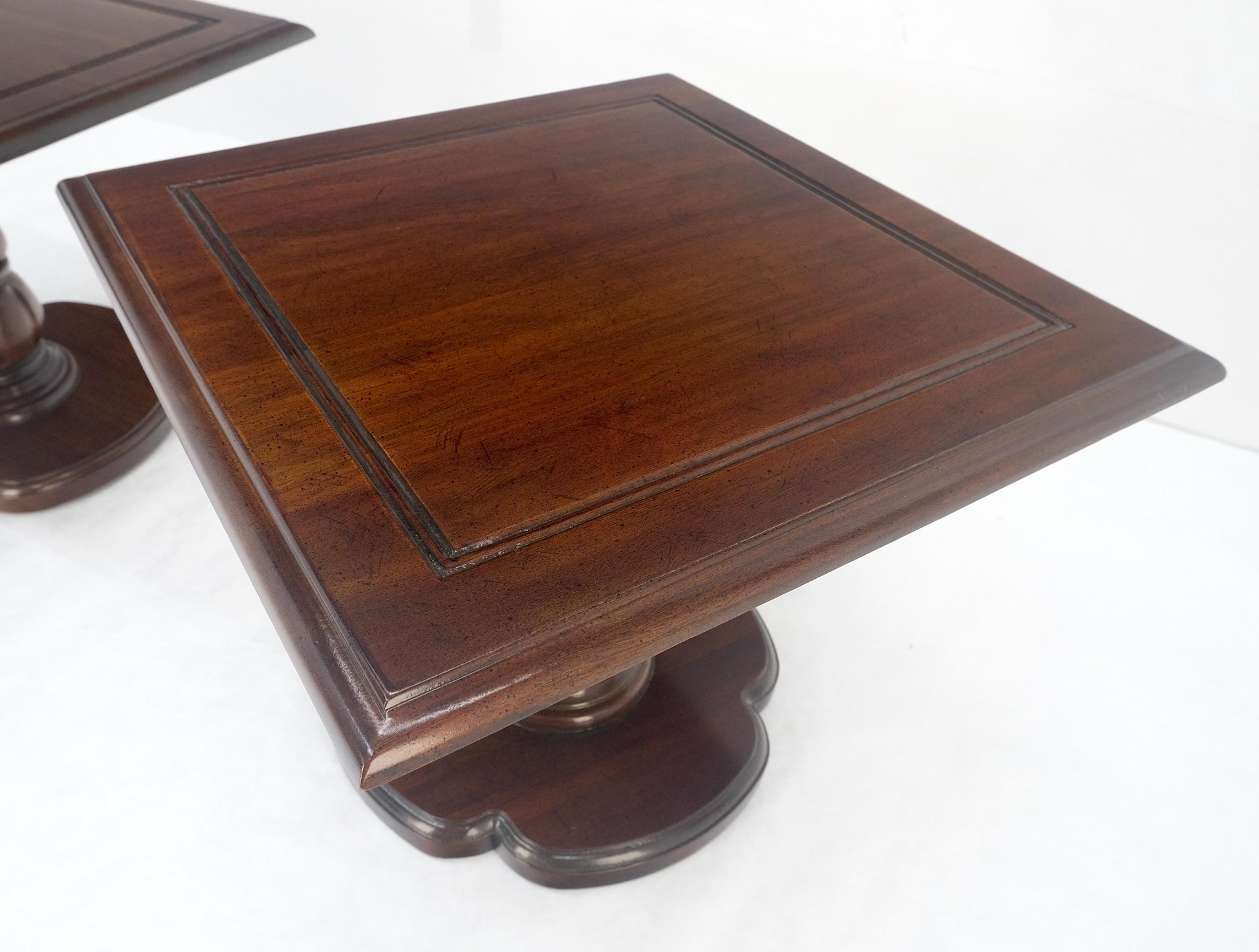 EstablishedLines Pair Solid Cherry Dark Espresso Clover Base 21x21 Square Top Side End Lamp Table