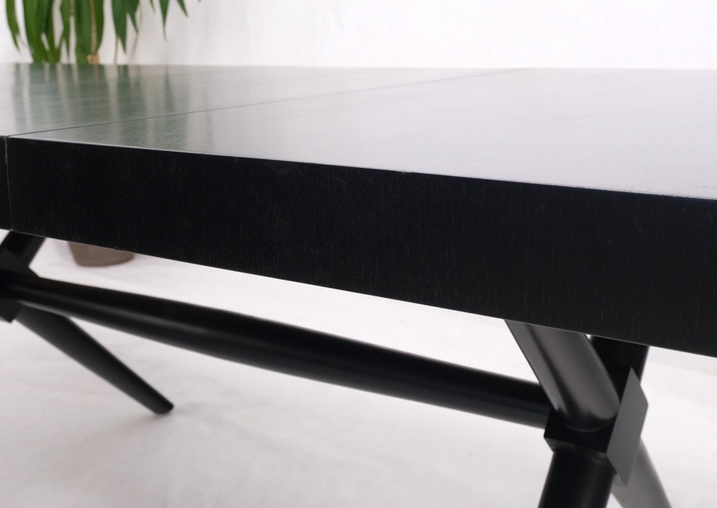 EstablishedLines Black Lacquer One Leaf X Base Gibbings Trestle Dining Table by Widdicomb Mint