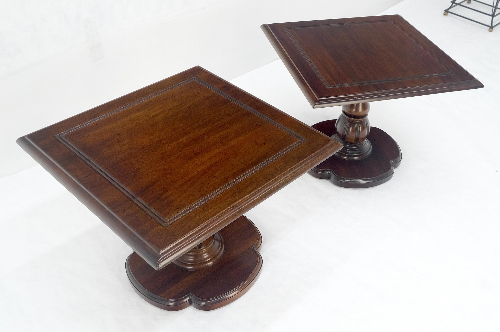 EstablishedLines Pair Solid Cherry Dark Espresso Clover Base 21x21 Square Top Side End Lamp Table