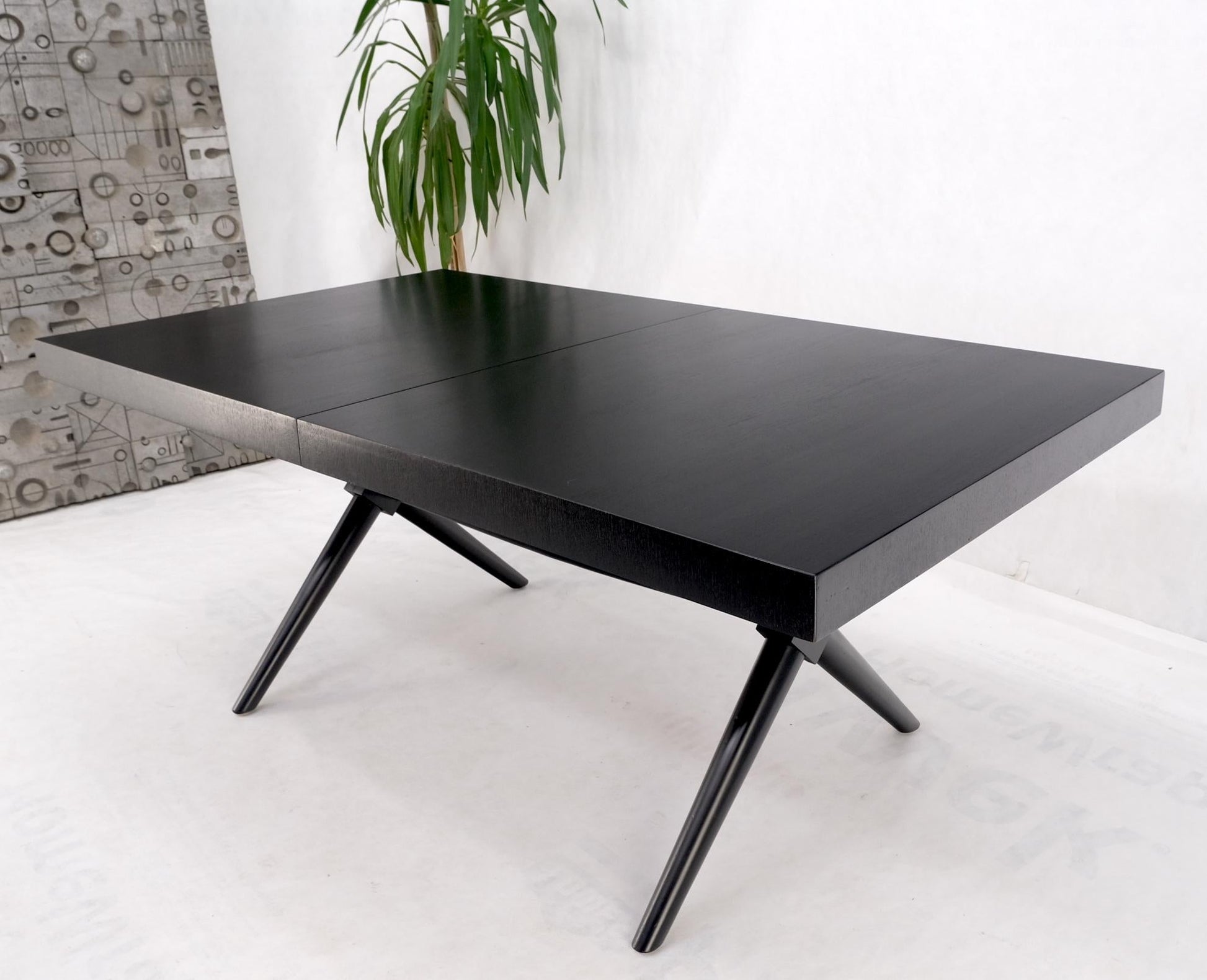 EstablishedLines Black Lacquer One Leaf X Base Gibbings Trestle Dining Table by Widdicomb Mint