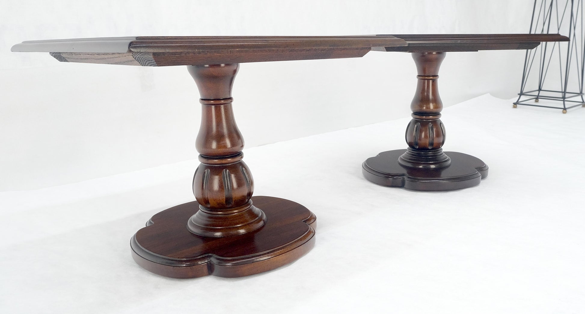 EstablishedLines Pair Solid Cherry Dark Espresso Clover Base 21x21 Square Top Side End Lamp Table