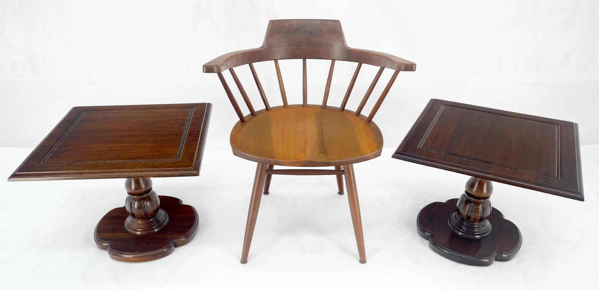 EstablishedLines Pair Solid Cherry Dark Espresso Clover Base 21x21 Square Top Side End Lamp Table