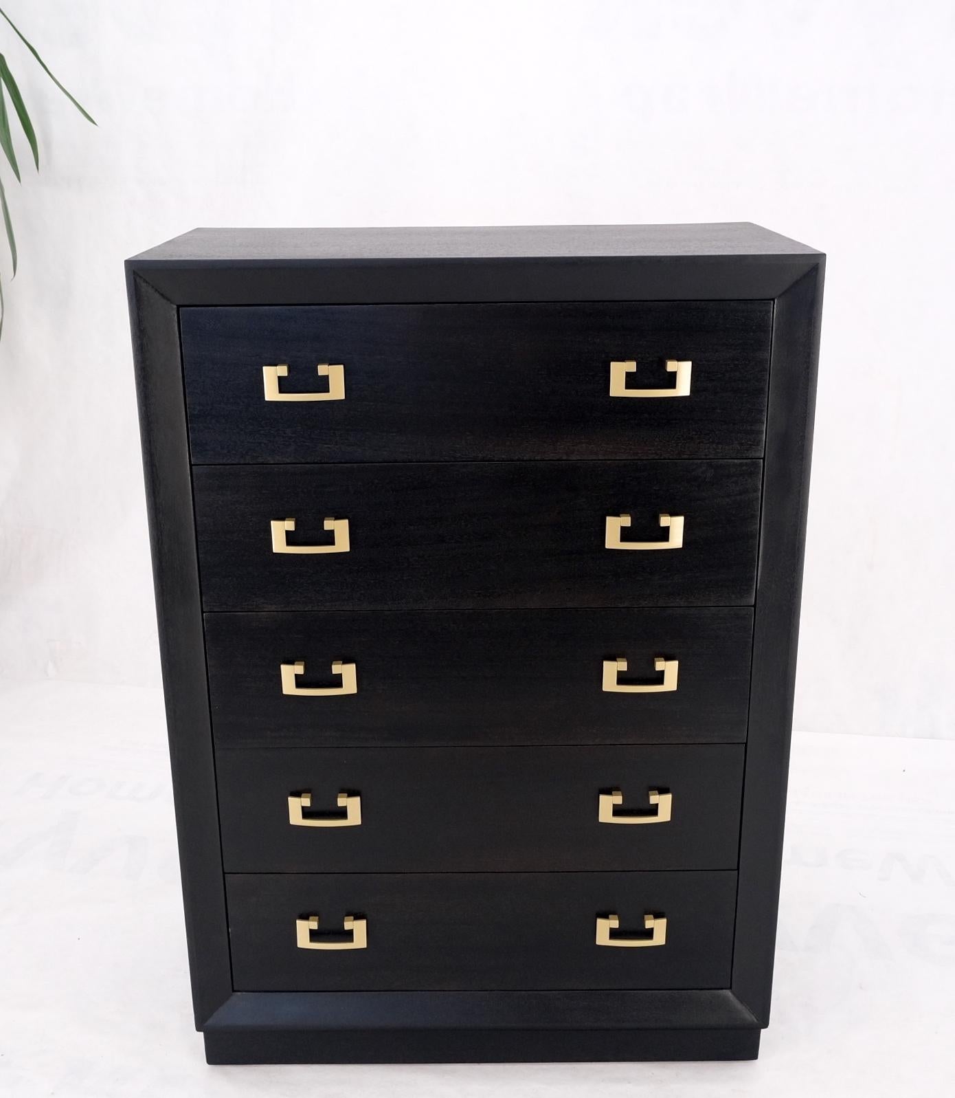 EstablishedLines Ebonized Black Lacquer Mahogany Tall 5 Drawers Dresser Gold Bracket Pulls MNT