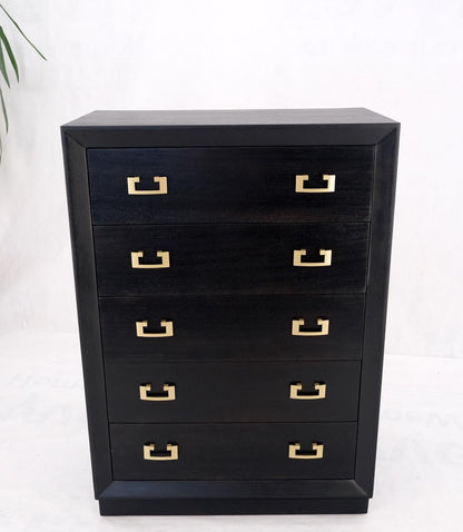 EstablishedLines Ebonized Black Lacquer Mahogany Tall 5 Drawers Dresser Gold Bracket Pulls MNT