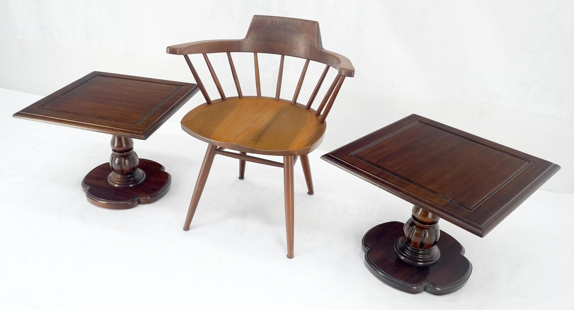 EstablishedLines Pair Solid Cherry Dark Espresso Clover Base 21x21 Square Top Side End Lamp Table