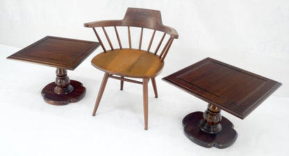 EstablishedLines Pair Solid Cherry Dark Espresso Clover Base 21x21 Square Top Side End Lamp Table