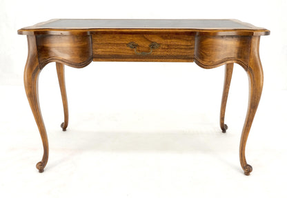 EstablishedLines Small Black Leather Top One Drawer Cabriole Carved Leg Chestnut Desk Console