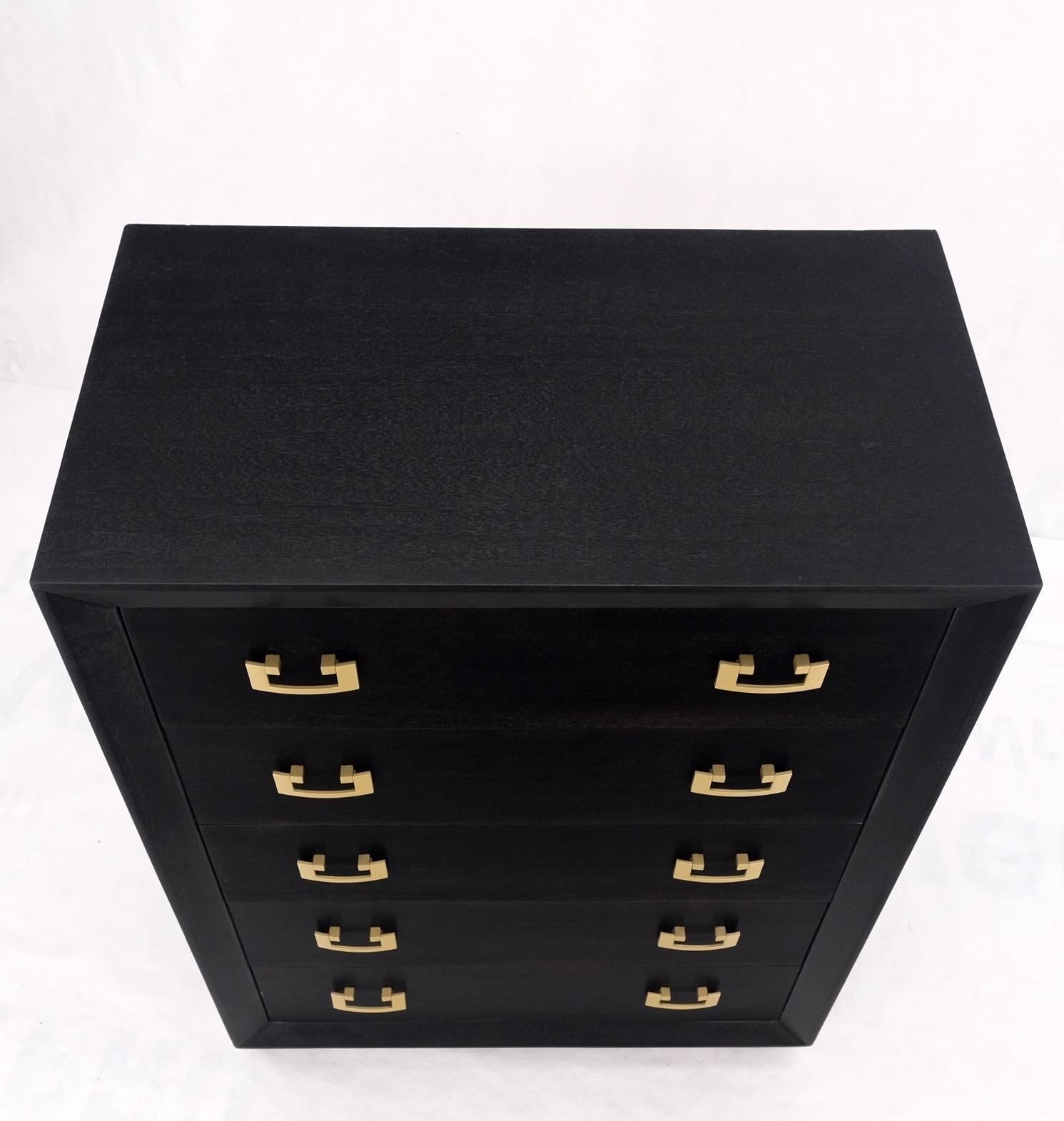 EstablishedLines Ebonized Black Lacquer Mahogany Tall 5 Drawers Dresser Gold Bracket Pulls MNT