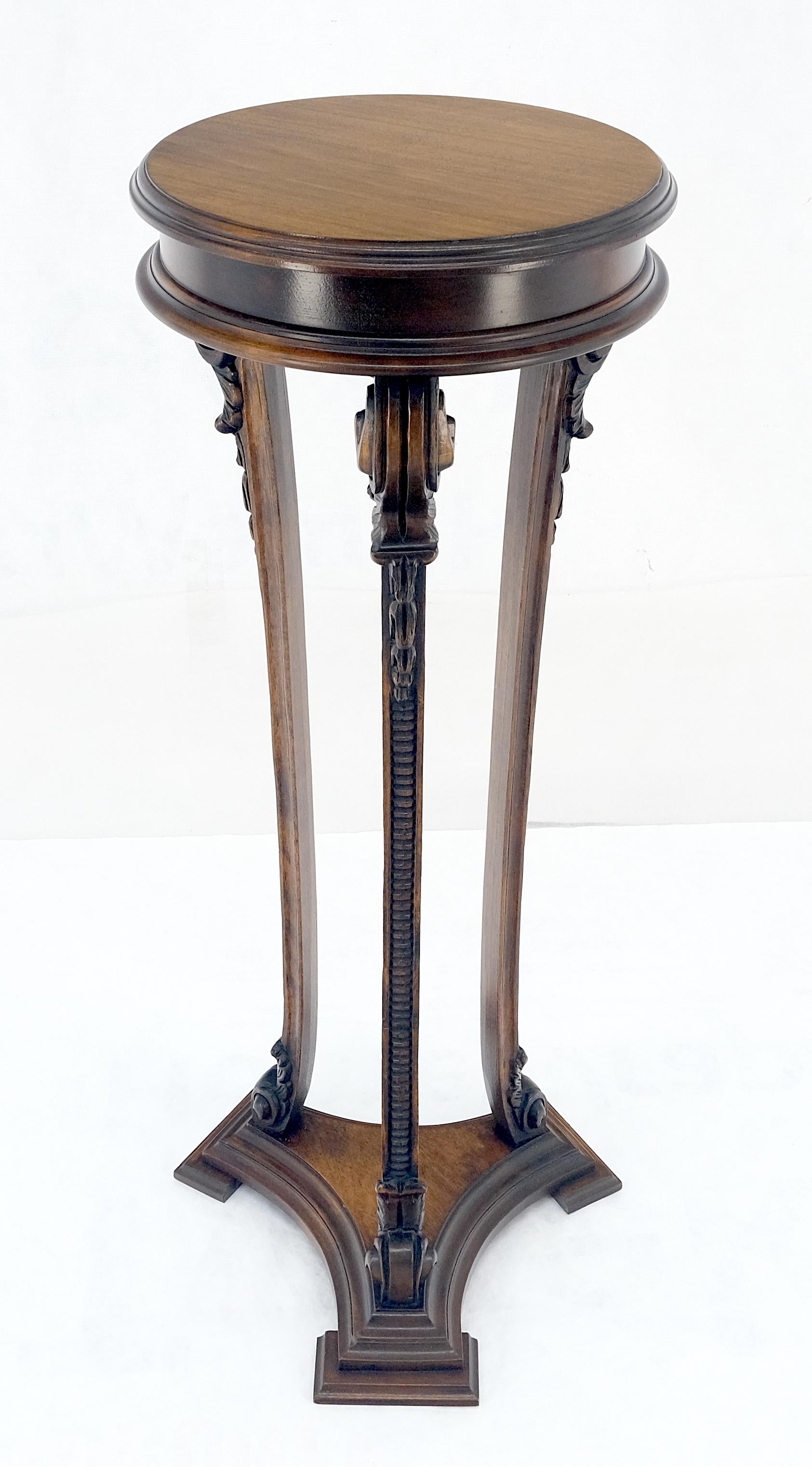 EstablishedLines Carved Walnut Tripod Style Base 17" Round Top Plant Lamp Table Stand Pedestal