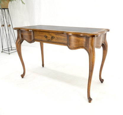 EstablishedLines Small Black Leather Top One Drawer Cabriole Carved Leg Chestnut Desk Console