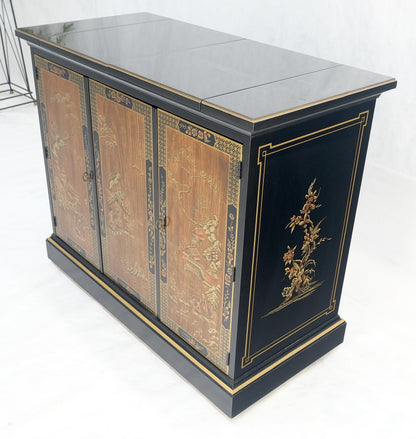 EstablishedLines Drexel Flip Top Serving Sideboard Bar on Wheels Chinoiserie Style Black Lacquer