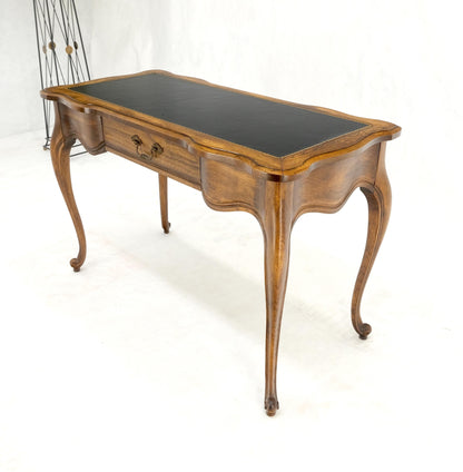 EstablishedLines Small Black Leather Top One Drawer Cabriole Carved Leg Chestnut Desk Console
