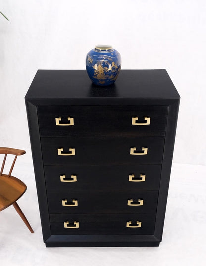 EstablishedLines Ebonized Black Lacquer Mahogany Tall 5 Drawers Dresser Gold Bracket Pulls MNT