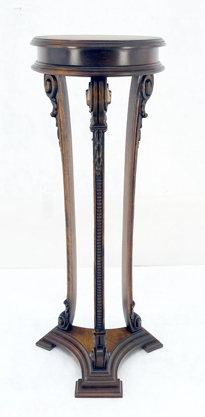 EstablishedLines Carved Walnut Tripod Style Base 17" Round Top Plant Lamp Table Stand Pedestal