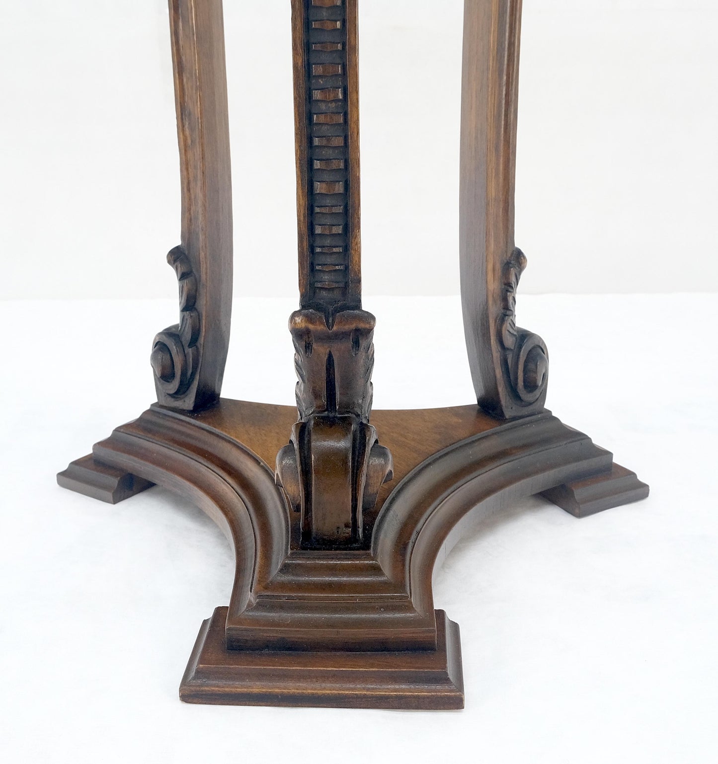 EstablishedLines Carved Walnut Tripod Style Base 17" Round Top Plant Lamp Table Stand Pedestal
