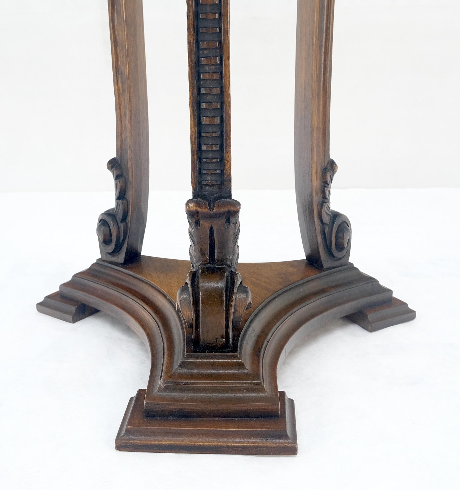 EstablishedLines Carved Walnut Tripod Style Base 17" Round Top Plant Lamp Table Stand Pedestal
