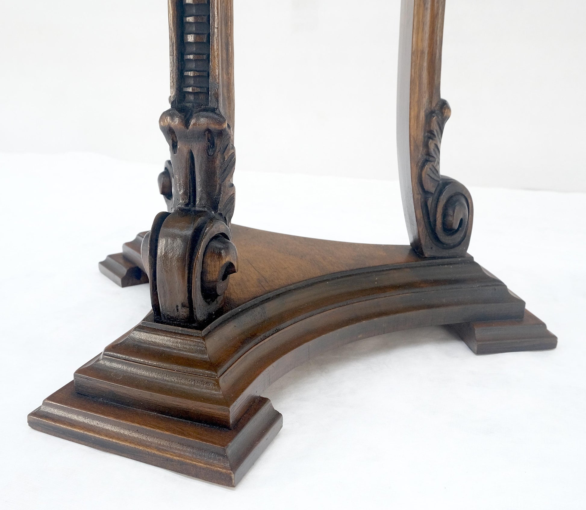 EstablishedLines Carved Walnut Tripod Style Base 17" Round Top Plant Lamp Table Stand Pedestal