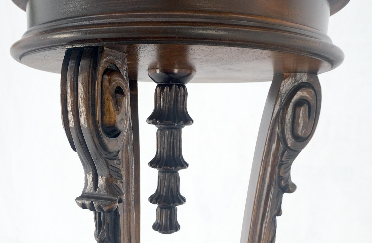 EstablishedLines Carved Walnut Tripod Style Base 17" Round Top Plant Lamp Table Stand Pedestal
