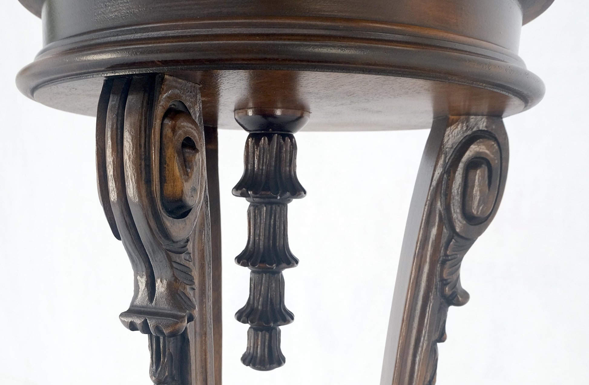 EstablishedLines Carved Walnut Tripod Style Base 17" Round Top Plant Lamp Table Stand Pedestal