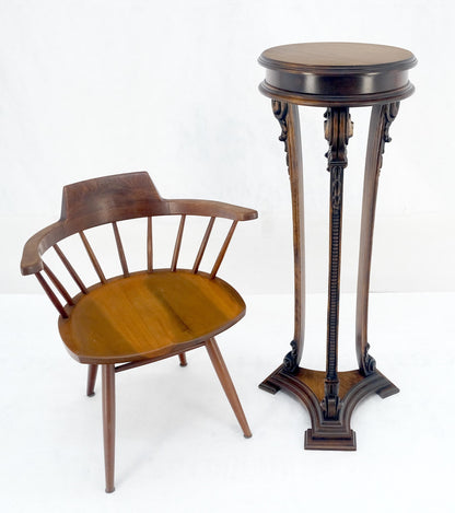 EstablishedLines Carved Walnut Tripod Style Base 17" Round Top Plant Lamp Table Stand Pedestal