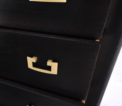 EstablishedLines Ebonized Black Lacquer Mahogany Tall 5 Drawers Dresser Gold Bracket Pulls MNT