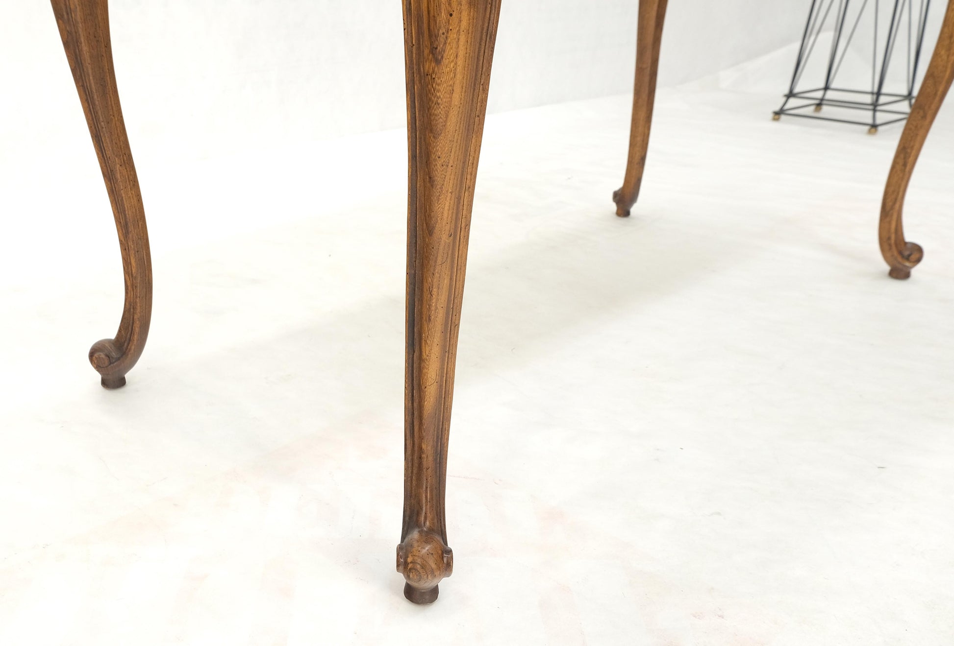 EstablishedLines Small Black Leather Top One Drawer Cabriole Carved Leg Chestnut Desk Console