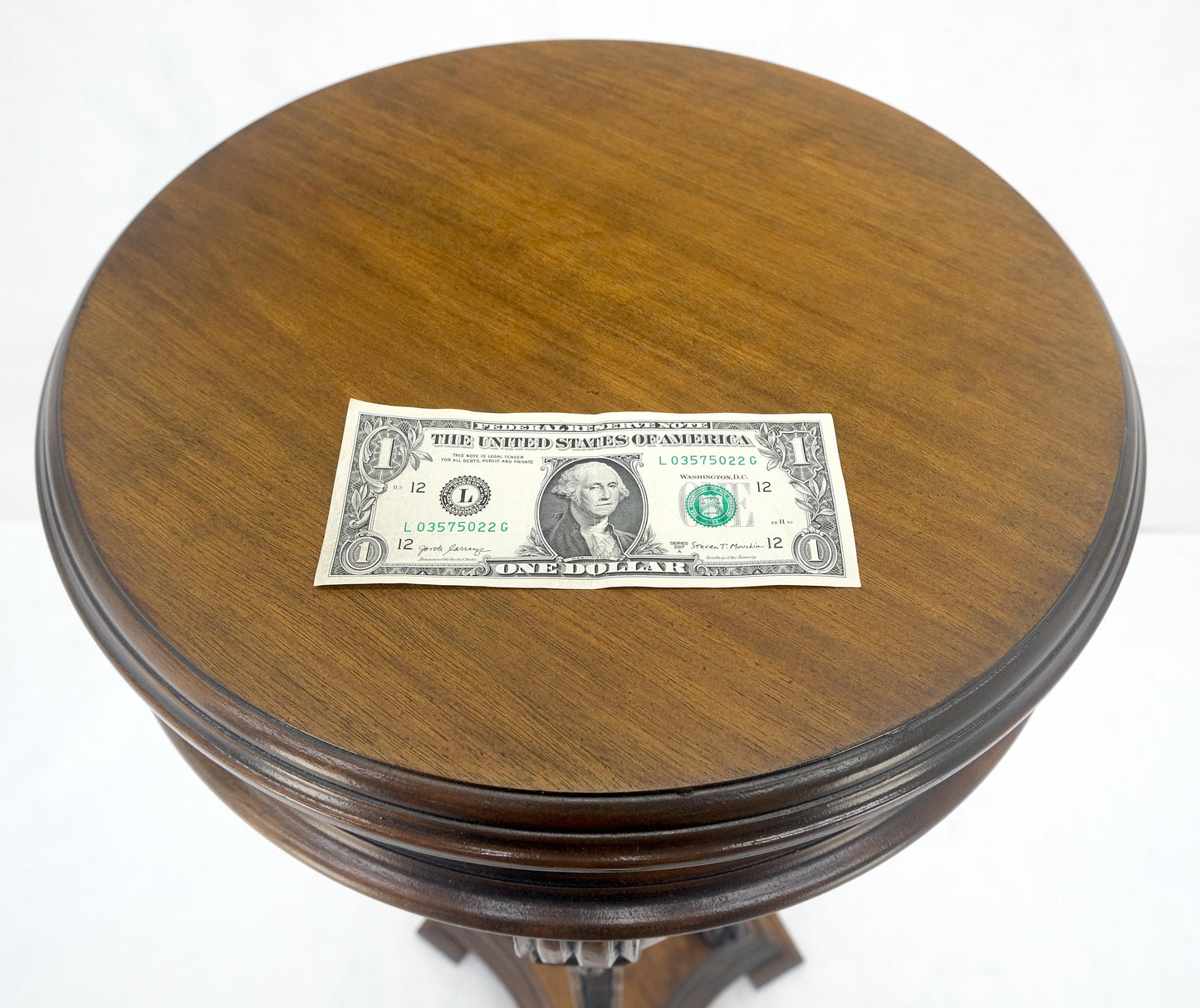 EstablishedLines Carved Walnut Tripod Style Base 17" Round Top Plant Lamp Table Stand Pedestal