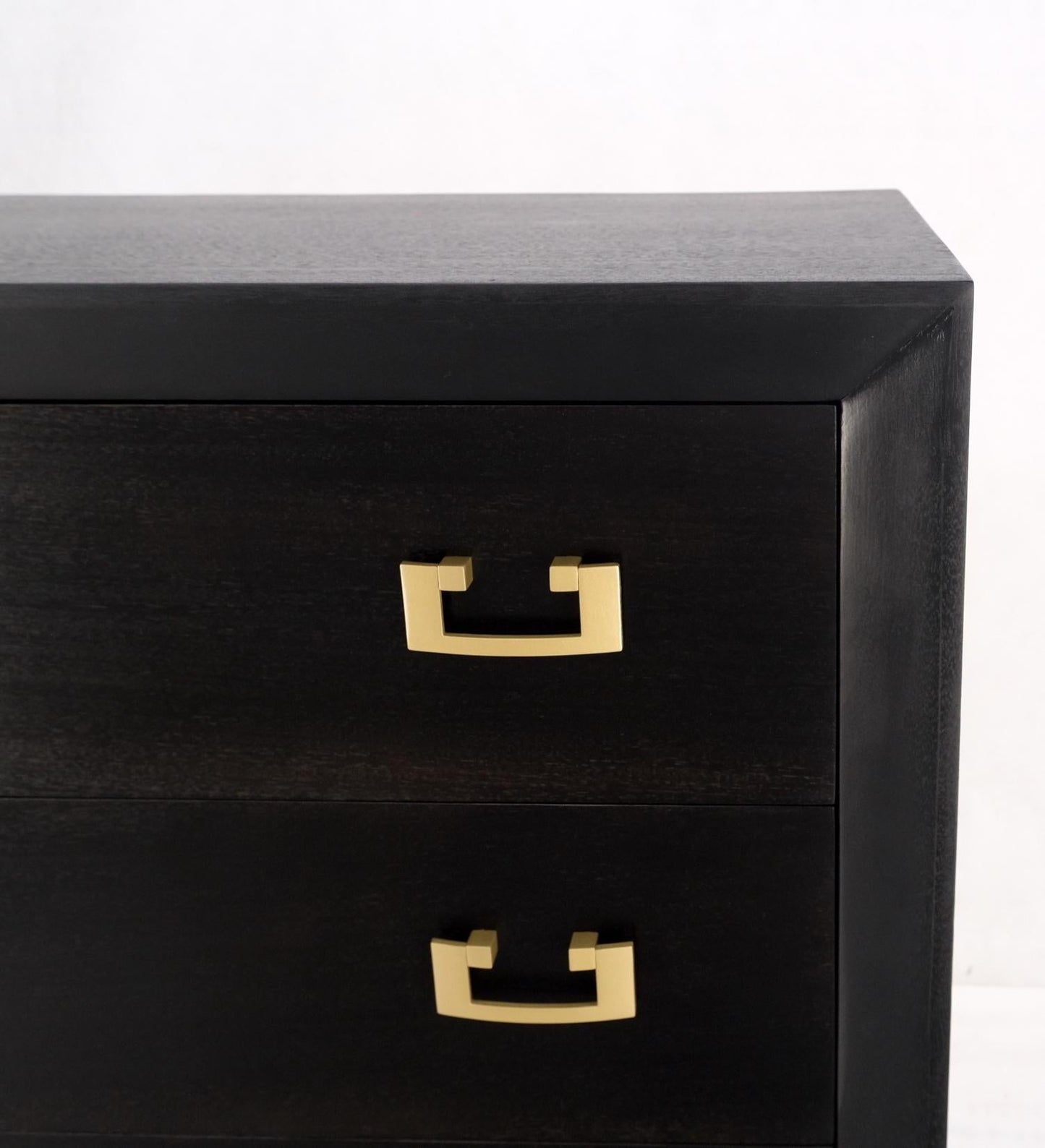 EstablishedLines Ebonized Black Lacquer Mahogany Tall 5 Drawers Dresser Gold Bracket Pulls MNT
