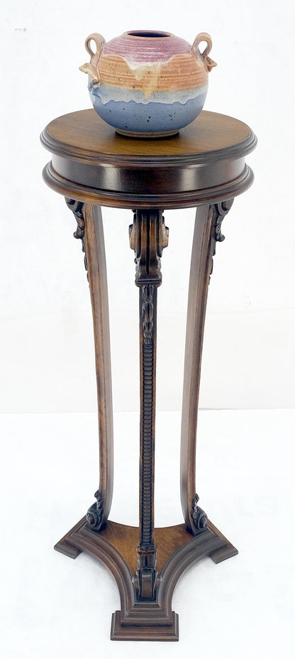 EstablishedLines Carved Walnut Tripod Style Base 17" Round Top Plant Lamp Table Stand Pedestal