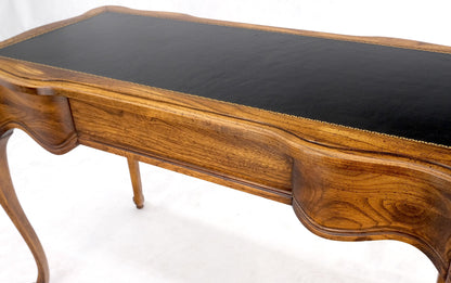 EstablishedLines Small Black Leather Top One Drawer Cabriole Carved Leg Chestnut Desk Console
