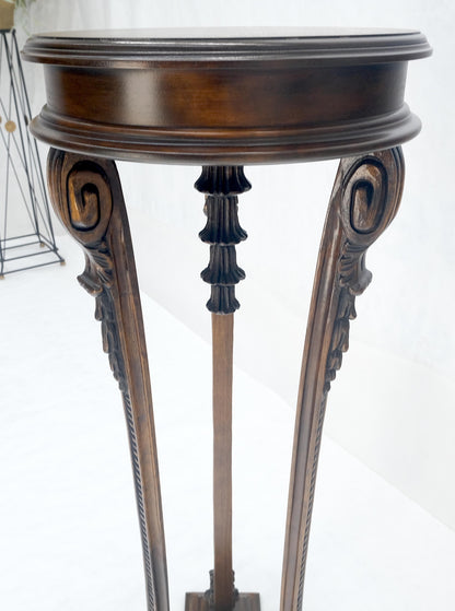EstablishedLines Carved Walnut Tripod Style Base 17" Round Top Plant Lamp Table Stand Pedestal