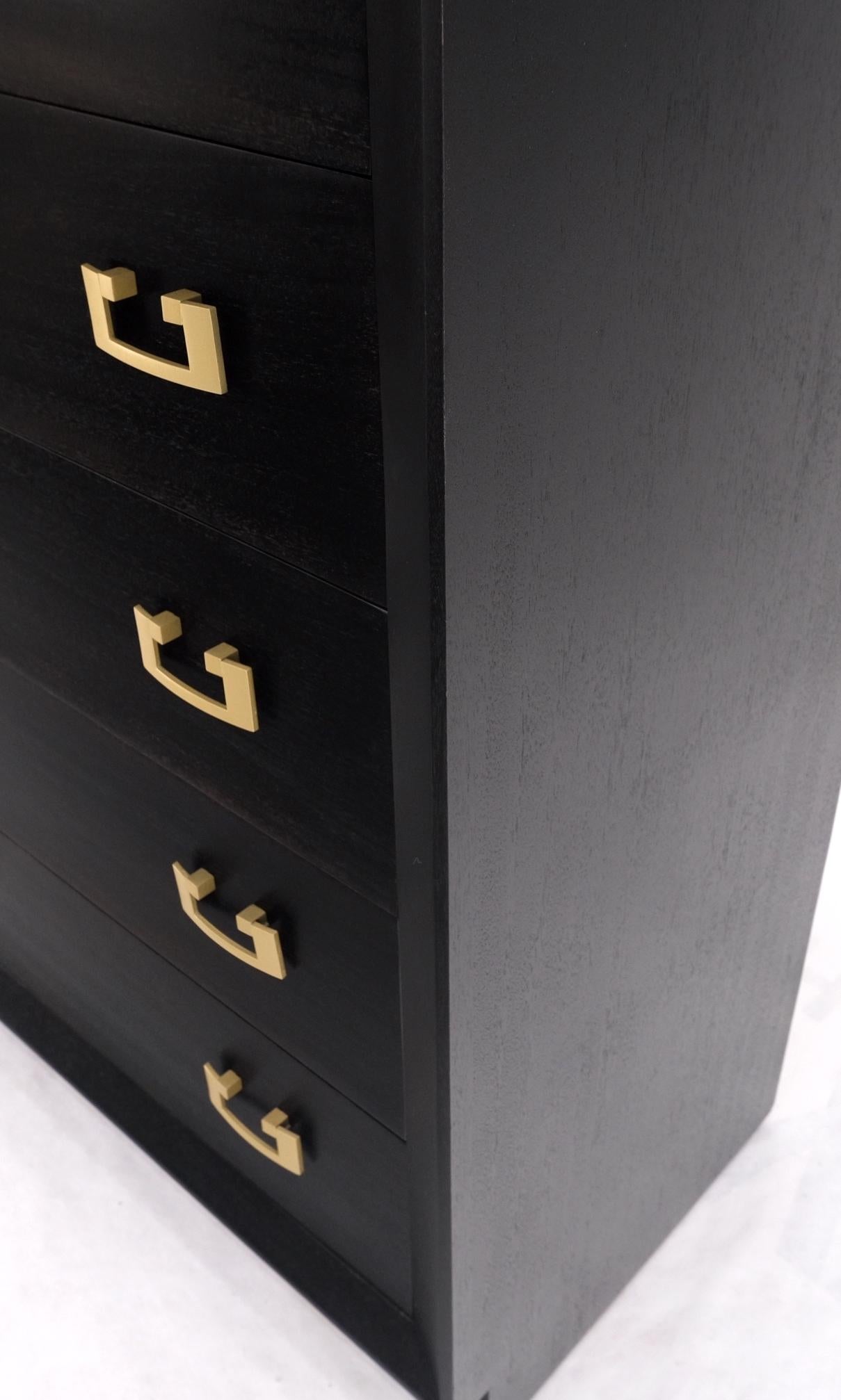 EstablishedLines Ebonized Black Lacquer Mahogany Tall 5 Drawers Dresser Gold Bracket Pulls MNT
